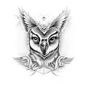 An artistic blend of a kangaroo, owl, and Greek goddess Athena for a cohesive half-sleeve tattoo. tattoo design idea