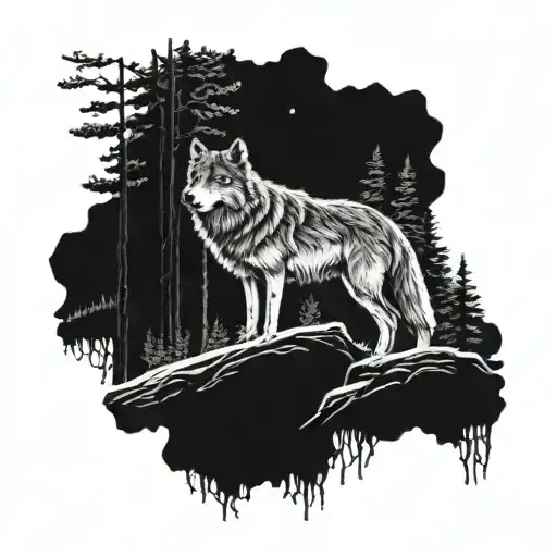 wolf in the forest tattoo design idea