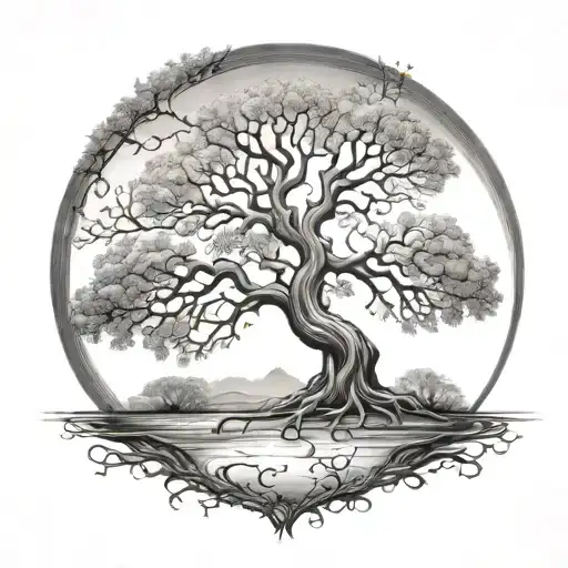 under the weight of life tree tattoo design idea