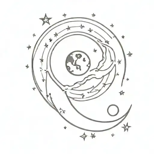 Sun moon stars earth and universe inside tattoo design idea