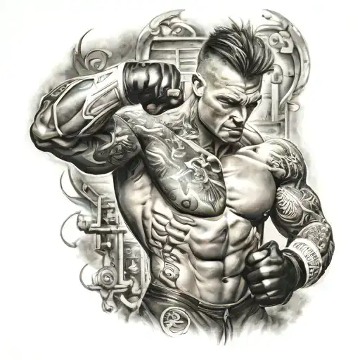 gym fighting full sleeve  tattoo design idea