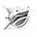 A trident piercing through a shark's jaw tattoo design idea