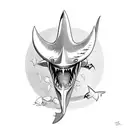 A trident piercing through a shark's jaw tattoo design idea