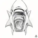A trident piercing through a shark's jaw tattoo design idea