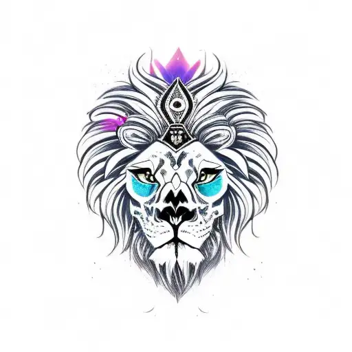 half skull with half lion head tattoo design idea