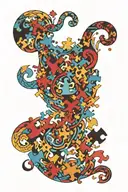 Incorporate puzzle pieces into a colorful and dynamic design symbolizing the complexity and uniqueness of autism tattoo design idea