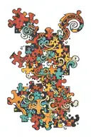 Incorporate puzzle pieces into a colorful and dynamic design symbolizing the complexity and uniqueness of autism tattoo design idea