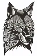 Create a bold and intricate Maori-style tattoo design featuring the head of a wolf with traditional tribal patterns. The tattoo design idea