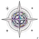 moon crescent with compass rose, treble clef and sea anchor tattoo design idea