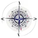 moon crescent with compass rose, treble clef and sea anchor tattoo design idea