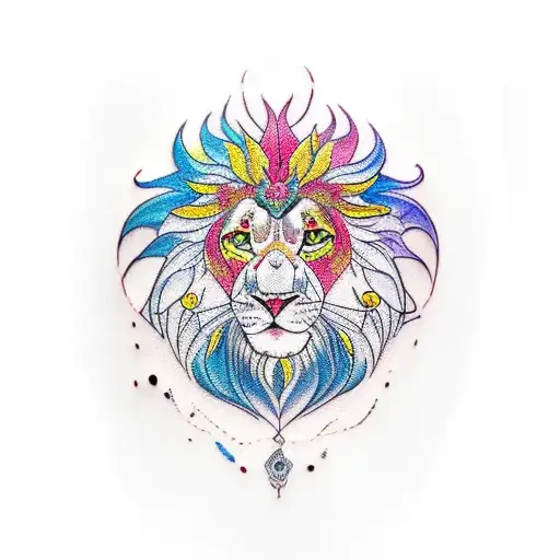colored full hand tattoo with dragon and lion and hot womens face with black lip stick  tattoo design idea