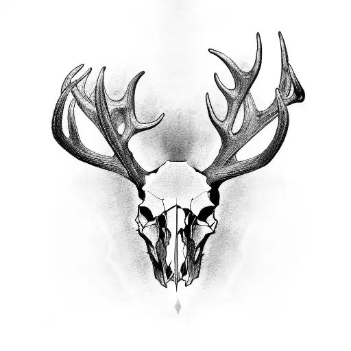 Deer skull with antlers, symmetrical, cool and creepy design tattoo design idea