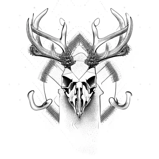 Deer skull with antlers, symmetrical, creepy design tattoo design idea