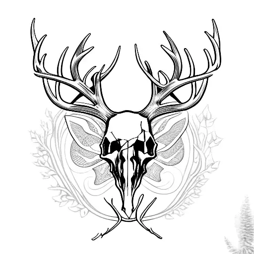 Deer skull with antlers, symmetrical, creepy design tattoo design idea