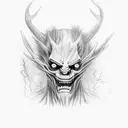 A creepy wendigo lurking in a dark winter forest tattoo design idea