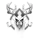 Deer skull with antlers, symmetrical, creepy design tattoo design idea