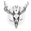 Deer skull with antlers, symmetrical, creepy design tattoo design idea
