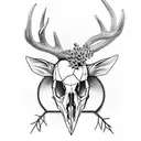 Deer skull with antlers, symmetrical, creepy design tattoo design idea