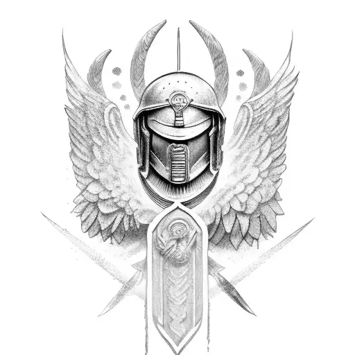 Spartans going into war with angels protecting them from the sky tattoo design idea