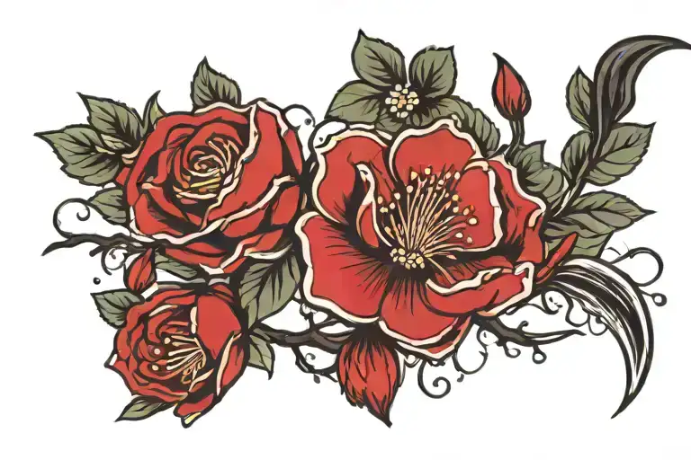 Roses and cherry blossom petals falling tattoo design idea