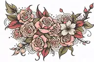 Roses and cherry blossom petals falling tattoo design idea