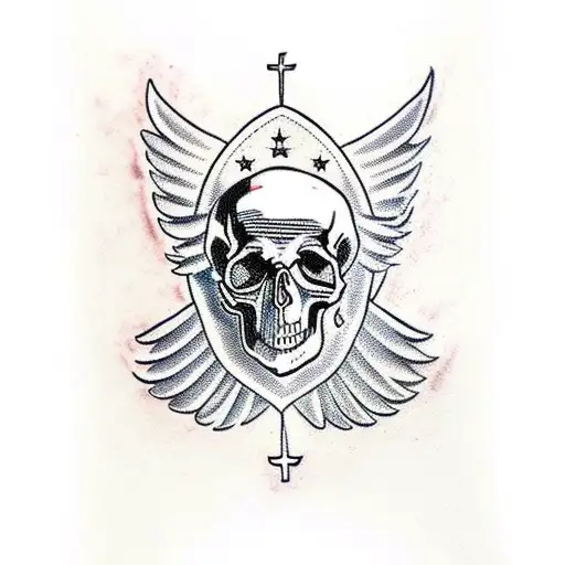 saint michael  wings skull Ace tattoo design idea