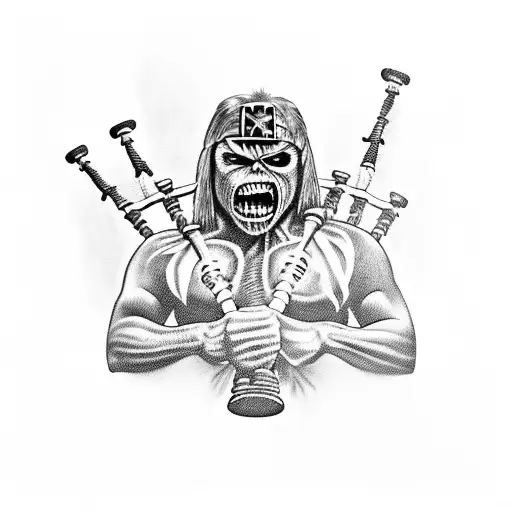 iron maiden   plaing bagpipes   tattoo design idea