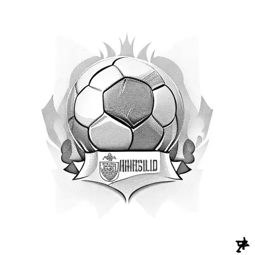 A black-grey tattoo of a soccer field with the client's name on it tattoo design idea