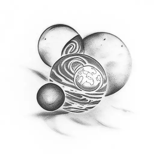 minimalistic planet venus tattoo with woman hugging tattoo design idea