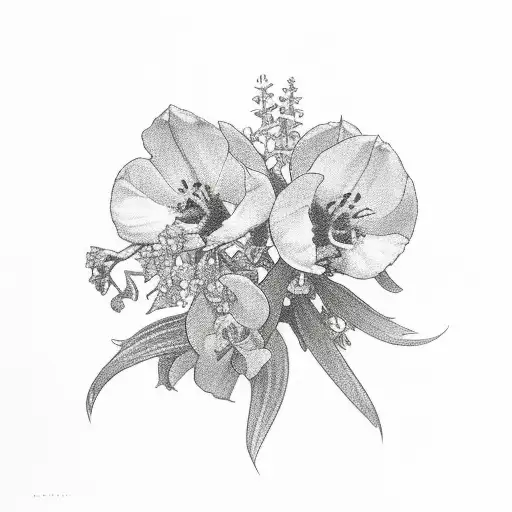 the name Aaliyah with larkspur flower beside it  tattoo design idea