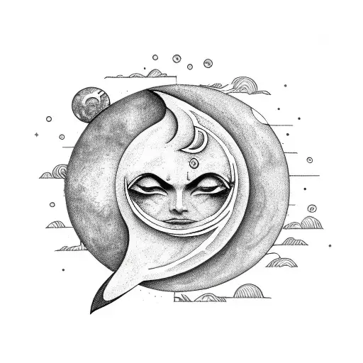sun and moon in a dark style tattoo design idea