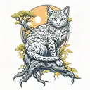 a druid, a river, a tree, a cat, an angel tattoo design idea