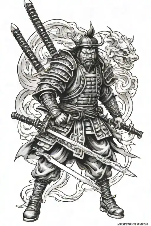samurai tattoo design carrying a sword with a demon face tattoo design idea