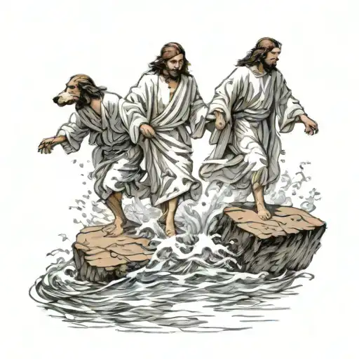 Jesus and Simon walking on water darken everything tattoo design idea