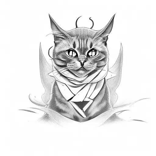 black cat with devil horns tattoo design idea