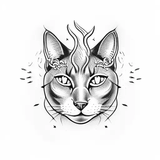 black cat with devil horns tattoo design idea