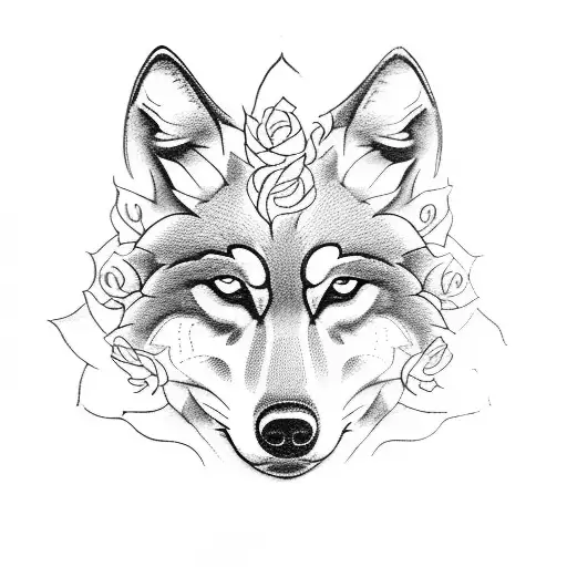 Wolf with bandana in roses tattoo design idea