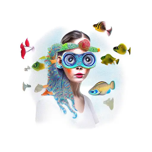 woman with aquarium on her head tattoo design idea