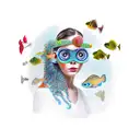 woman with aquarium on her head tattoo design idea