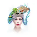 woman with aquarium on her head tattoo design idea