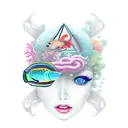 woman with aquarium on her head tattoo design idea