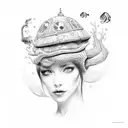 woman with aquarium on her head tattoo design idea