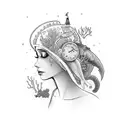 woman with aquarium on her head tattoo design idea