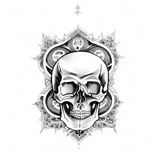 Skulls with intricate scripture designs embedded within it, symbolizing the duality of life and death tattoo design idea