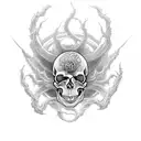 An ethereal skull surrounded by swirling demonic symbols, representing the spiritual connection between the mortal and supernatural realms tattoo design idea