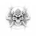 An ethereal skull surrounded by swirling demonic symbols, representing the spiritual connection between the mortal and supernatural realms tattoo design idea