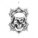Skulls with intricate scripture designs embedded within it, symbolizing the duality of life and death tattoo design idea