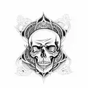 Skulls with intricate scripture designs embedded within it, symbolizing the duality of life and death tattoo design idea
