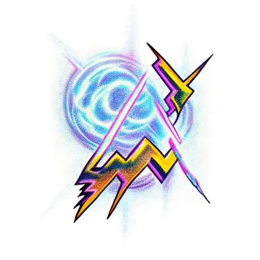 realistic lightning bolt in white and violet colours tattoo design idea