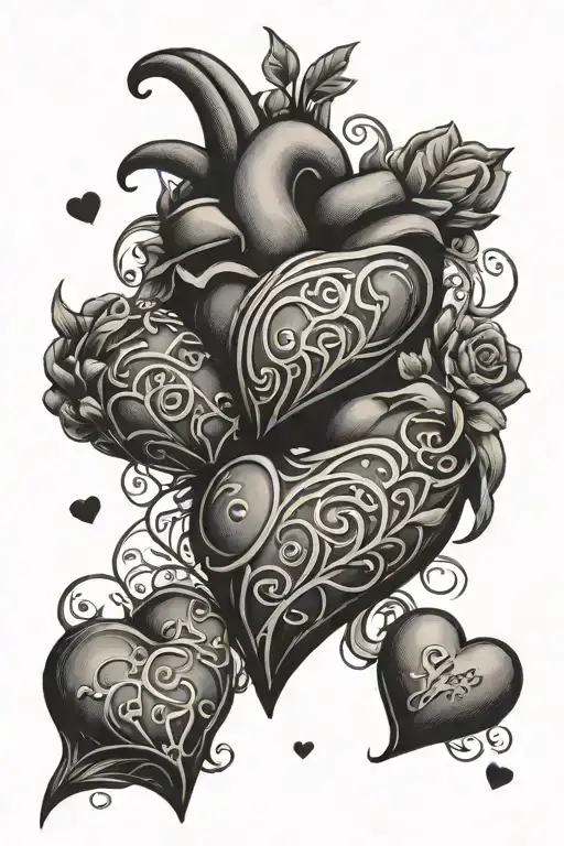 hearts, name written inside tattoo design idea